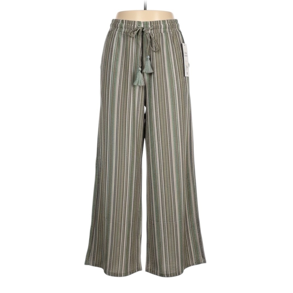 Striped Wide-Leg Pants - Green and Gray